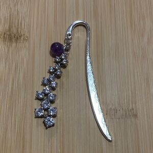 New Silver Bookmark with Amethyst & Crystal Charms